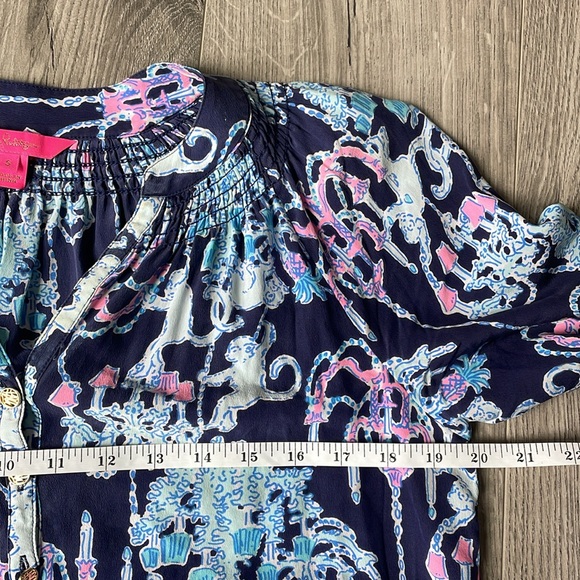 Lily Pulitzer Elsa 100% Silk Blue & Pink Tunic Blouse . - Picture 4 of 8